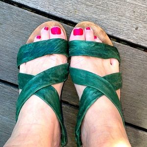 Green Leather and Rope Sandals Made in Spain